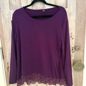Grape/Deep Purple Long Sleeve Top with Lace Hem xl